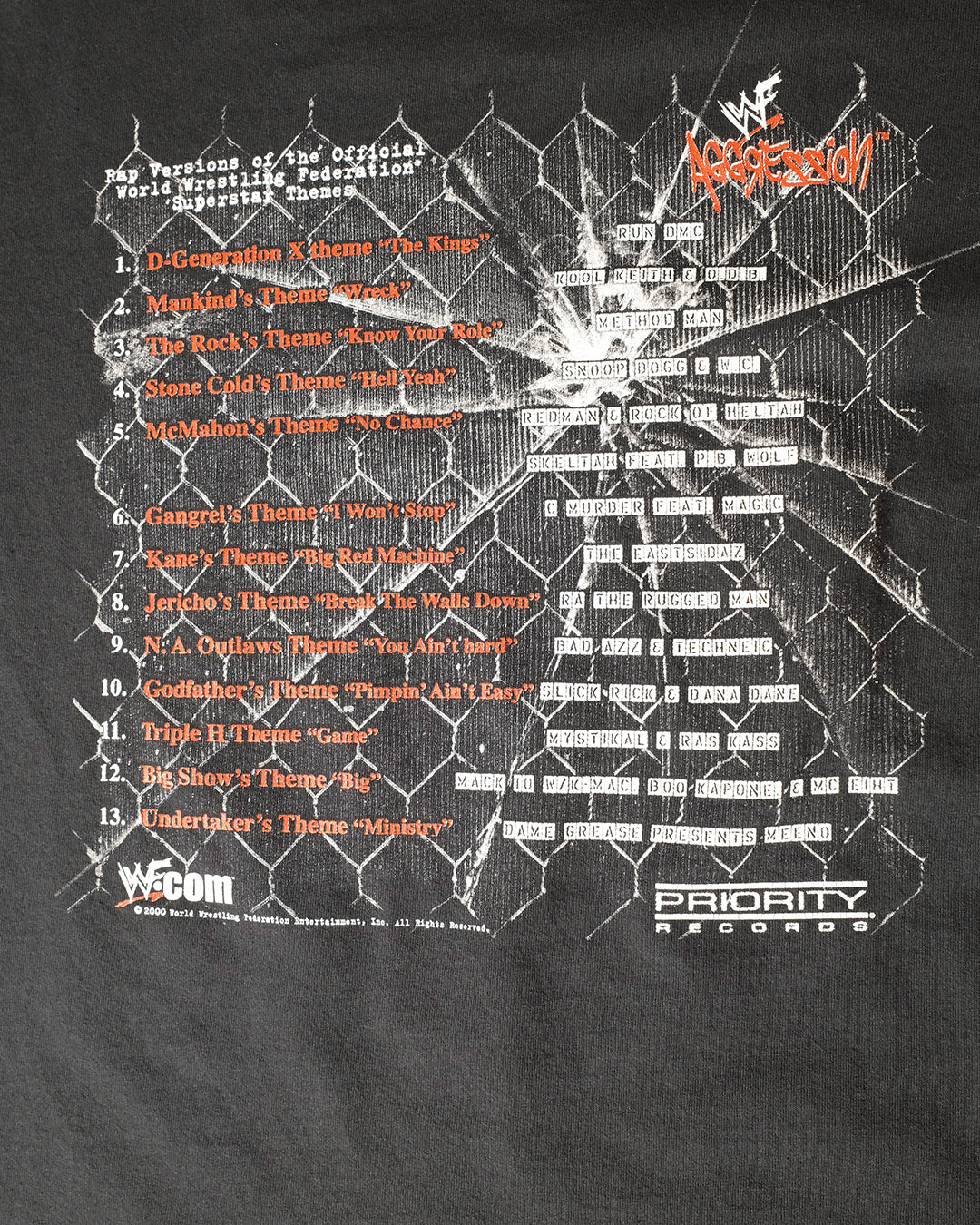 Vintage 2000 WWF WWE Aggression Its Off The Hook Rap T-shirt