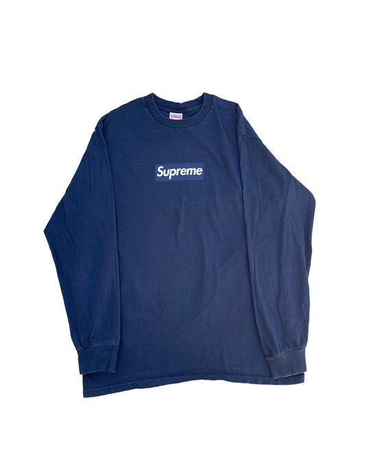 FW20 Supreme Navy Box Logo Long Sleeve T-shirt